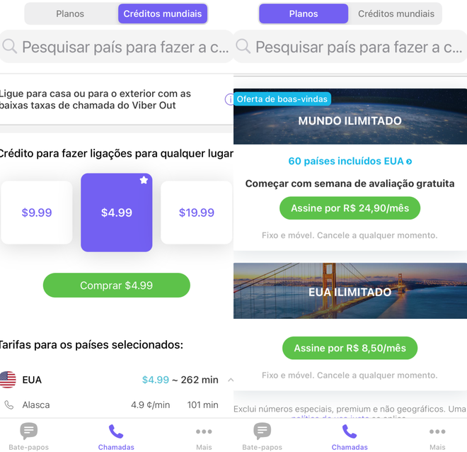 O Viber Out é uma modalidade opcional e com preços variados dependendo do país que você mais faz ligações (Captura de tela: Caio Carvalho/Canaltech)
