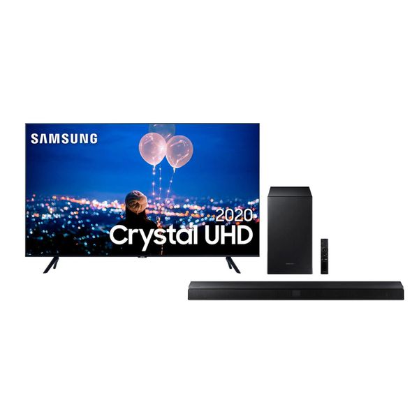Samsung Smart TV 65'' Crystal UHD 65TU8000 4K, Wi-fi, Borda Infinita, Alexa built in, Controle Único, Visual Livre de Cabos + Soundbar Samsung Hw-t555 2.1 Canais Subwoofer Wireless Bluetooth HDMI - 320w