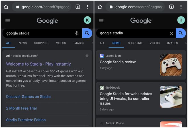 Google testa Modo Escuro nas pesquisas nativas do Chrome para Android