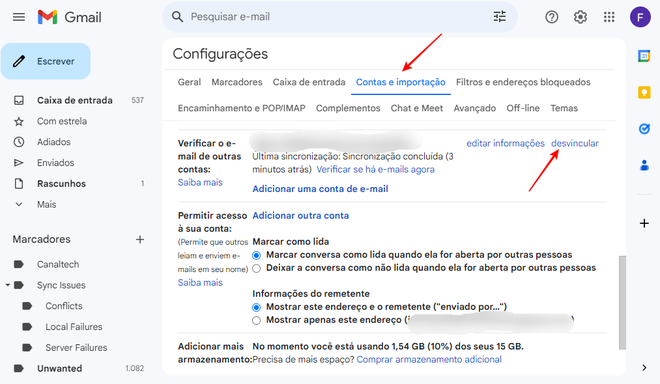 É possível desvincular um Gmail com domínio personalizado somente com alguns cliques no Gmail (Imagem: Captura de tela/Fabrício Calixto/Canaltech)