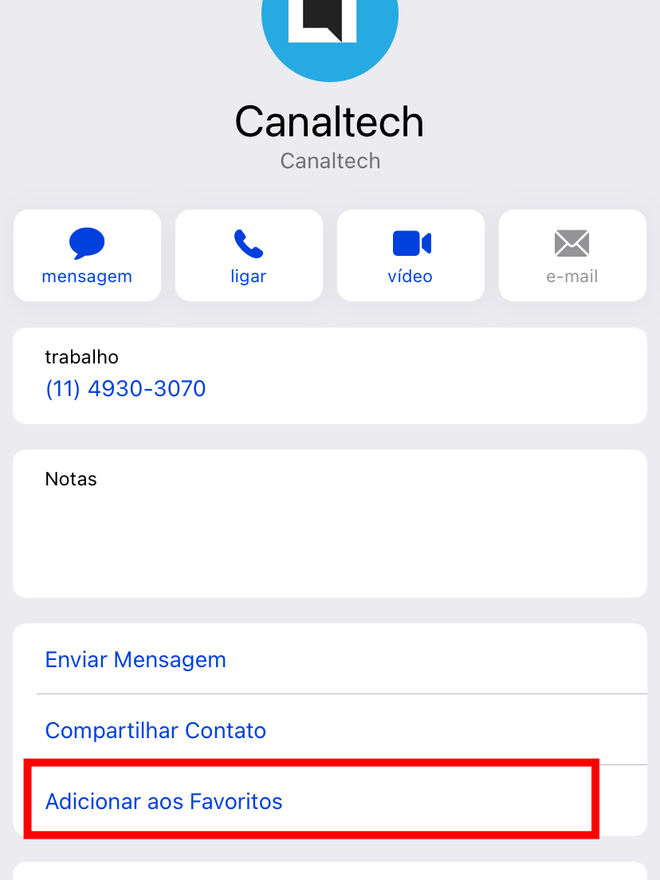 Clique para adicionar o contato que deseja aos seus favoritos. Captura de tela: Lucas Wetten (Canaltech)