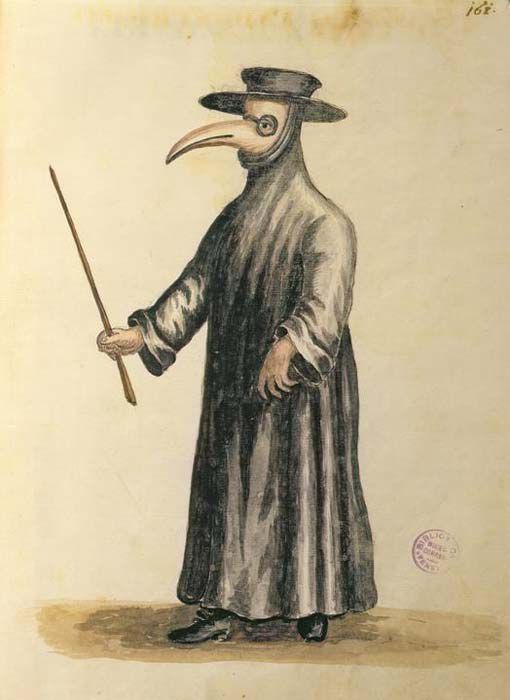 Jan van Grevenbroeck (1731 - 1807) foi um médico veneziano que atuou durante a Peste Negra. Pintura feita com caneta, tinta e aquarela sobre papel (Museo Correr, Veneza/Domínio Público)