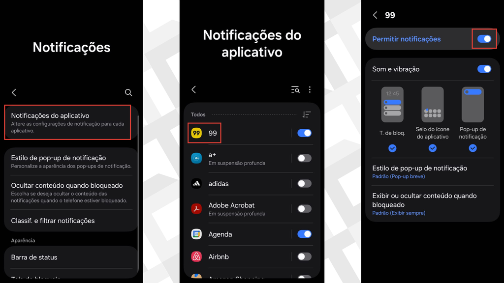 Passos para verificar se as notificações do app estão ativas