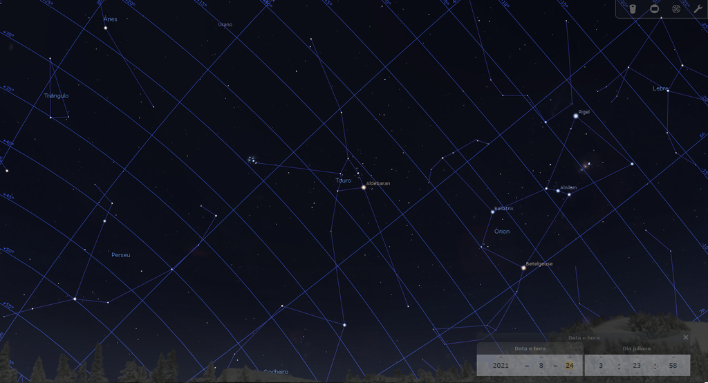 Aproximação na constelação de Touro (Imagem: stellarium.org)