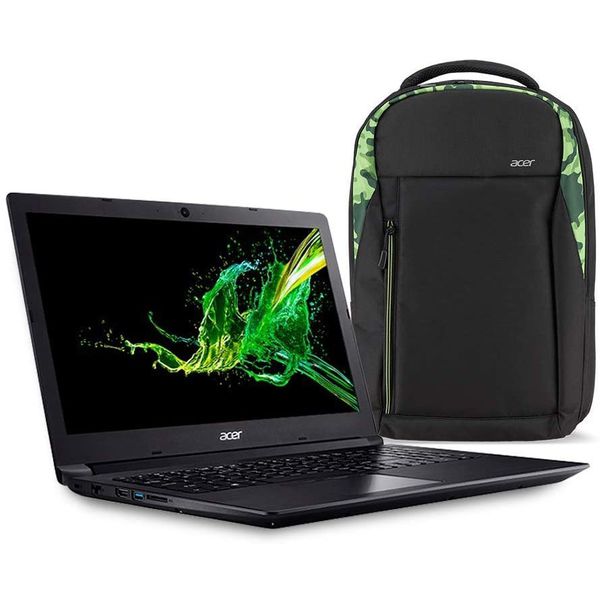 Kit Notebook Acer Aspire 3 + Mochila Green, A315-41-R790, AMD Ryzen 3 2200U Dual Core 2.5 a 3.4 GHz, Memória RAM de 4 GB, HD de 1 TB, Radeon Vega 3, Tela de 15.6” HD, Windows 10
