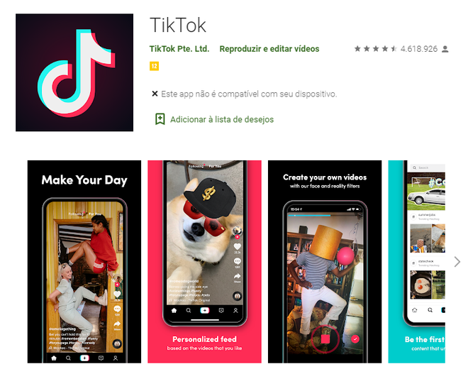 TikTok, um dos apps de vídeos com música e fotos mais populares da Internet (Captura de tela: Ariane Velasco)