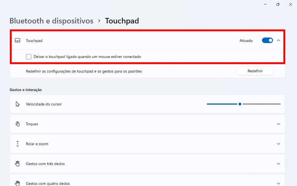 Como desativar o touchpad no Windows 11 (Captura de tela: Caio Carvalho)