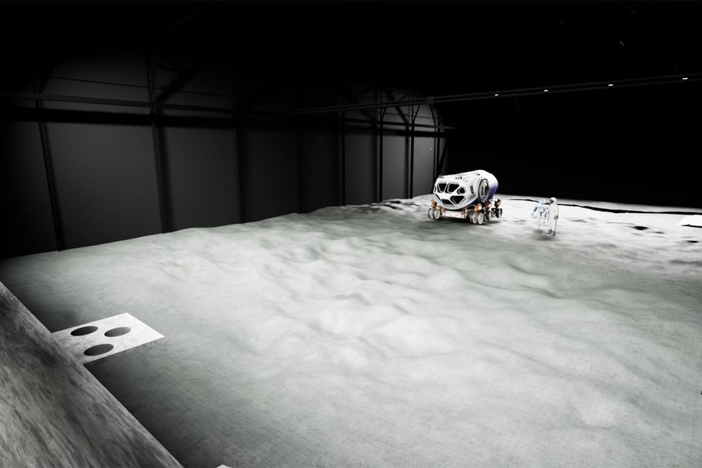 Arte imagina como deve ser a base Luna como uma pequena réplica da superfície lunar (Imagem: ESA)