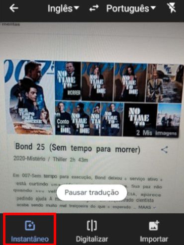 A câmera do seu celular irá identificar o texto e traduzi-lo (Captura de tela: Matheus Bigogno)