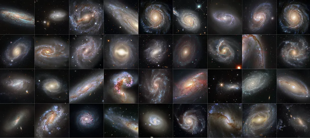Coleção de 36 imagens do telescópio Hubble; cada uma dessas galáxias hospeda variáveis ​​Cefeidas e supernovas (Imagem: Reprodução/NASA/ESA/Adam G. Riess (STScI, JHU)