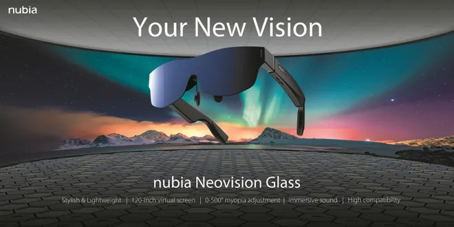 Com telas Micro OLED, ampla compatibilidade e som de alta definição, o Nubia Neovision Glass promete uma experiência de mídia avançada (Imagem: Divulgação/ZTE)
