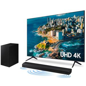 Combo Samsung Smart TV 75 polegadas UHD 4K 75CU7700 + Soundbar Samsung HW-B555/ZD [CUPOM]
