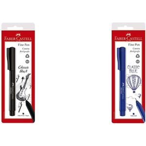 Caneta Ponta Fina, Faber-Castell, Fine Pen, SM/FPBPRZF, Preta + Caneta Fine Pen, Faber-Castell, SM/FPBAZZF, Azul