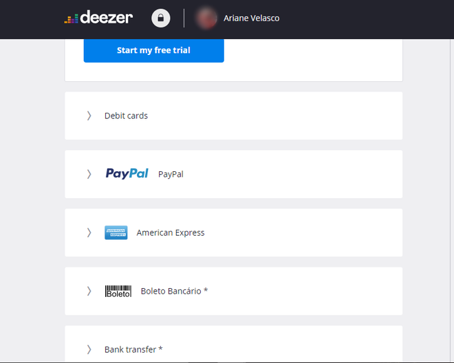 O Deezer é uma das melhores plataformas de streaming para quem não quer pagar com cartão de crédito (Captura de tela: Ariane Velasco)