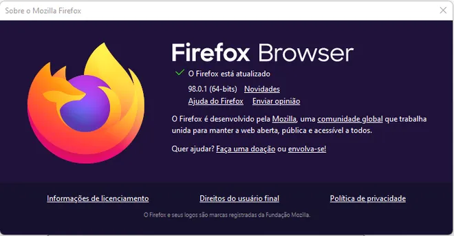 A Mozilla lançou uma nova versão do Firefox com a exclusão dos mecanismos de busca da Rússia (Imagem: Captura de tela/Canaltech)
