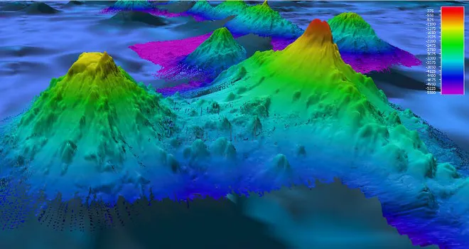 A batimetria permite modelar em 3D o fundo oceânico (Imagem: Reprodução/NOAA)