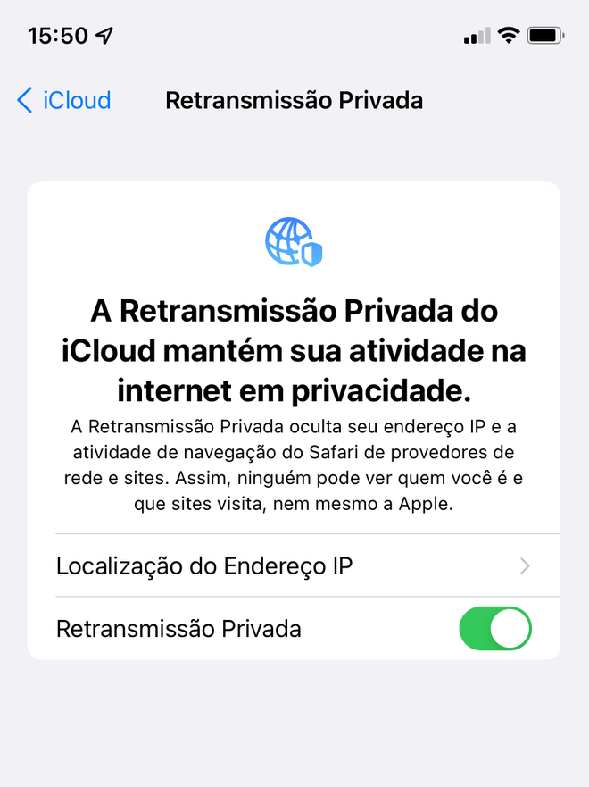 O Privacy Relay é um serviço do iCloud+ para ocultar o IP do usuário - Captura de tela: Thiago Furquim (Canaltech)