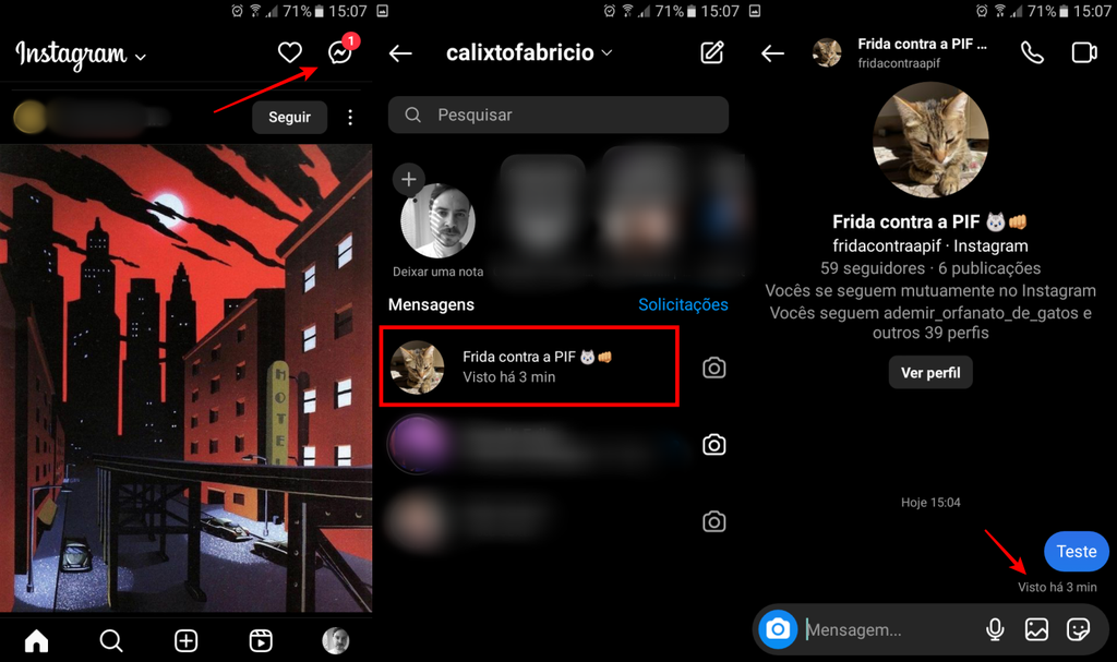 Ao abrir uma conversa no Instagram, você pode saber se a mensagem foi visualizada (Imagem: Captura de tela/Fabrício Calixto/Canaltech)