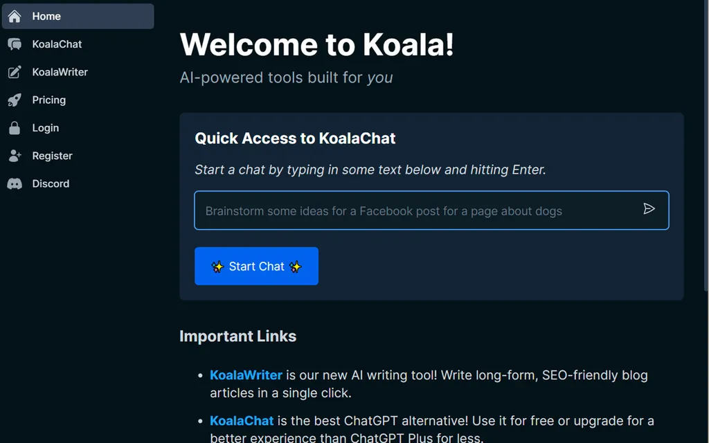 Koala tem opção direcionada a produção de textos para blog (Imagem: Captura de tela/André Magalhães/Canaltech)