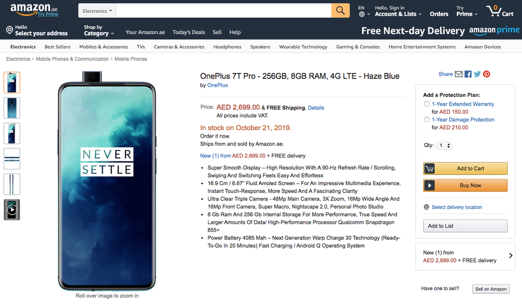 OnePlus 7T Pro vaza no site da Amazon horas antes do anúncio oficial