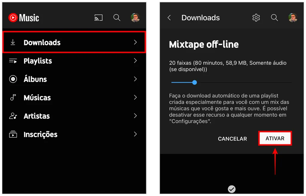 Mixtape off-line é uma playlist personalizada para download no YouTube Music (Captura de tela: Caio Carvalho)