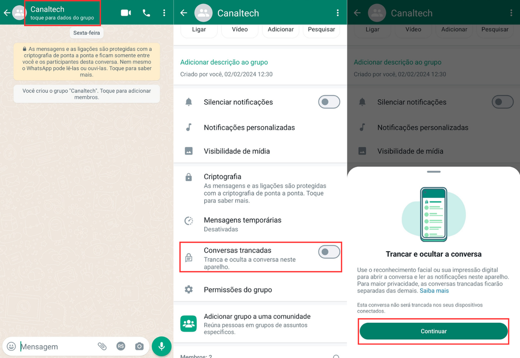 Como colocar senhas em conversas do WhatsApp (Imagem: Captura de tela/Bruno De Blasi/Canaltech)