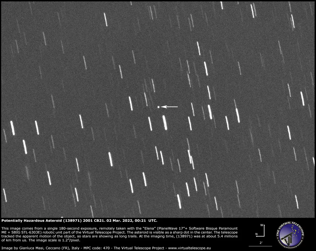 Foto do asteroide registrado a 5,4 milhões de quilômetros da Terra (Imagem: Reprodução/Virtual Telescope)