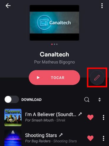 Acesse sua playlist da Deezer e clique no ícone de "Lápis" (Captura de tela: Matheus Bigogno)