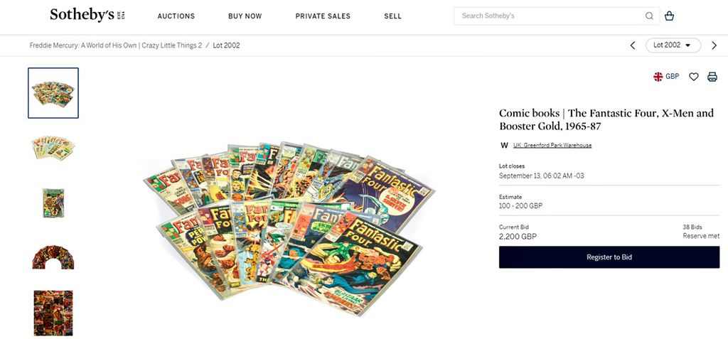 Coleção de gibis da Marvel e DC de Freddie Mercury em leilão (Imagem: Reprodução/Sotheby's)