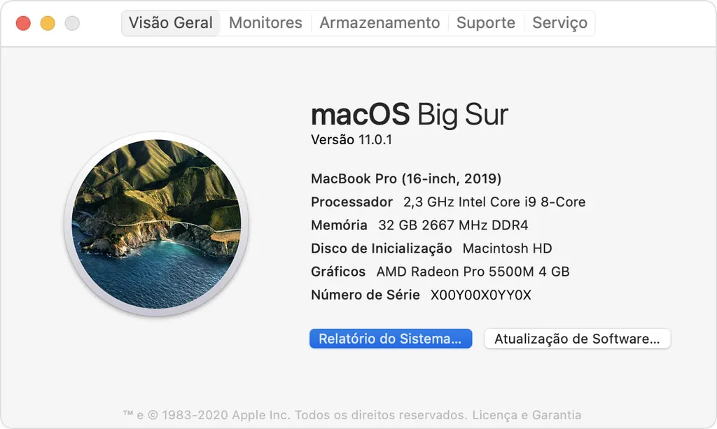 No MacOS, as informações sobre o processador estão em "Sobre este Mac" (Imagem: Divulgação/Apple)