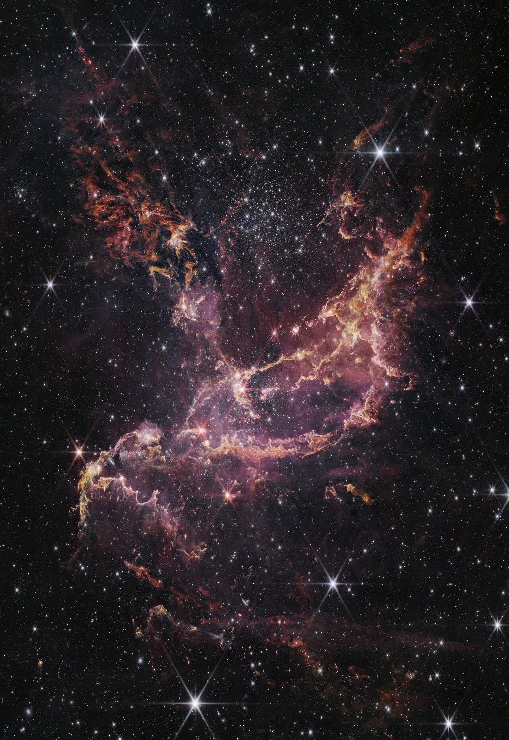 A região de formação estelar NGC 346 observada pelo telescópio espacial James Webb (Imagem: Reprodução/NASA, ESA, CSA, STScI, A. Pagan (STScI)