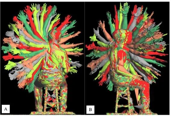 O scanner corporal 3D registra a gama de movimentos possíveis para ajustar o gêmeo digital do traje espacial (Imagem: Reprodução/Bonnie Dunbar et al.)