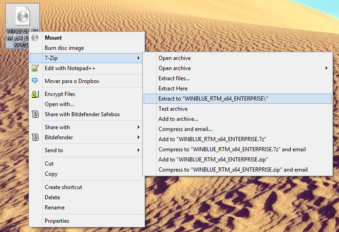 Utilize um programa compressor de arquivos para extrair os arquivos da ISO do Windows 8.1 em uma pasta