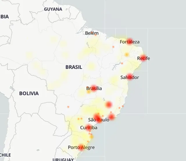 Problema atingiu principalmente as capitais brasileiras (Imagem: Reprodução/Down Detector)