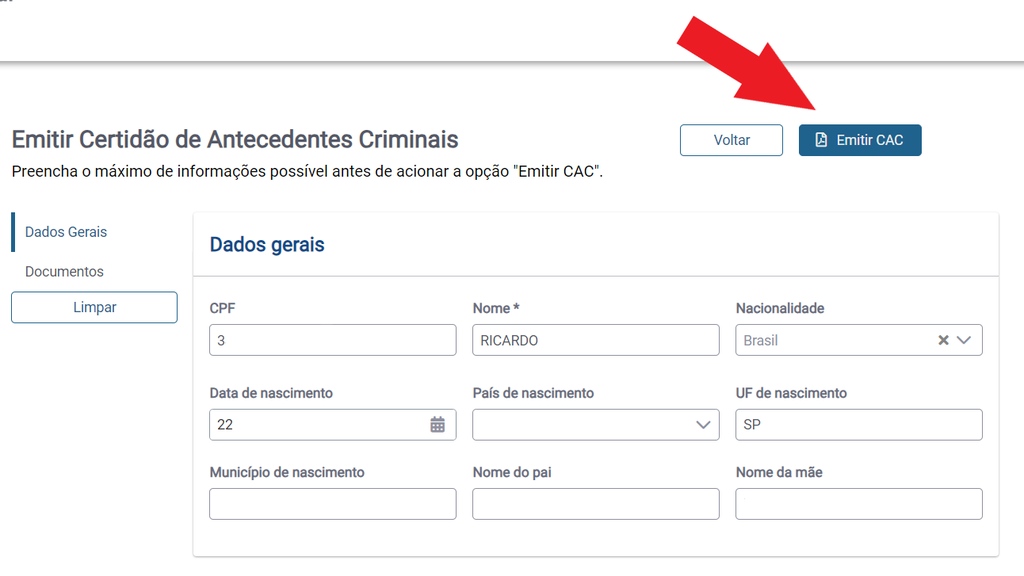 Certidão de Antecedentes Criminais