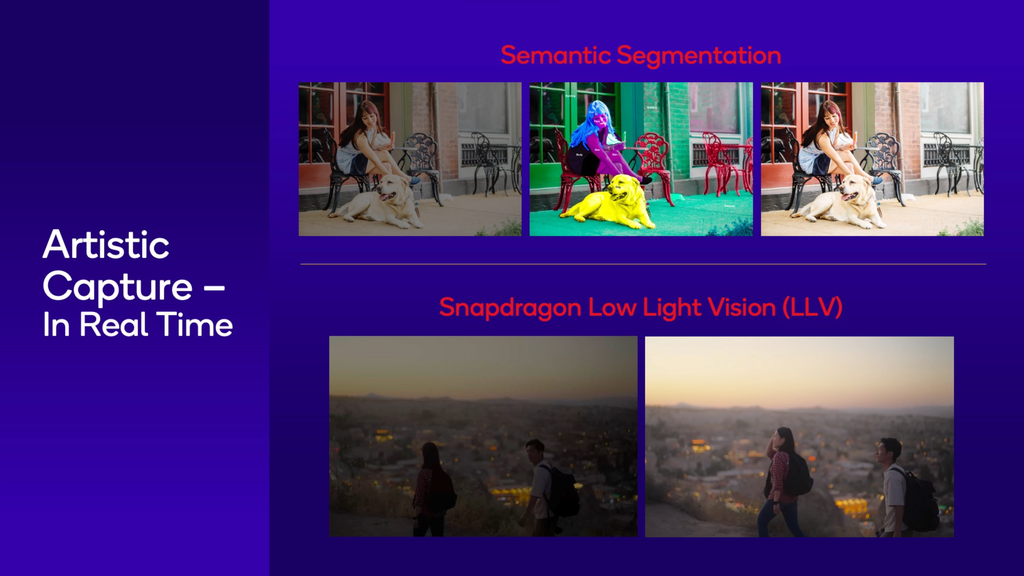 O novo chip intermediário da Qualcomm também é o primeiro Snapdragon 7 com segmentação semântica para processamento das fotos, e possui melhorias para gravações noturnas (Imagem: Divulgação/Qualcomm)