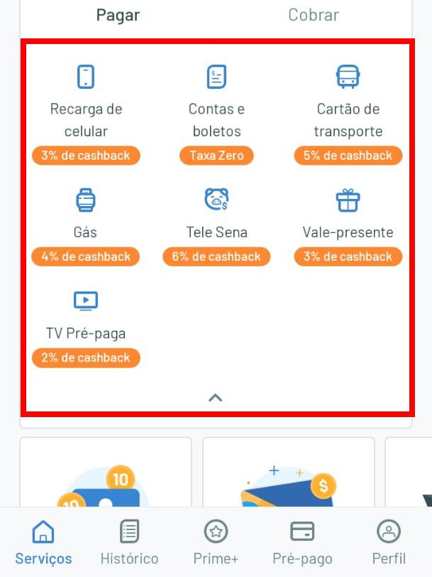 Abra o app do RecargaPay e selecione um tipo de pagamento que queira realizar (Captura de tela: Matheus Bigogno)