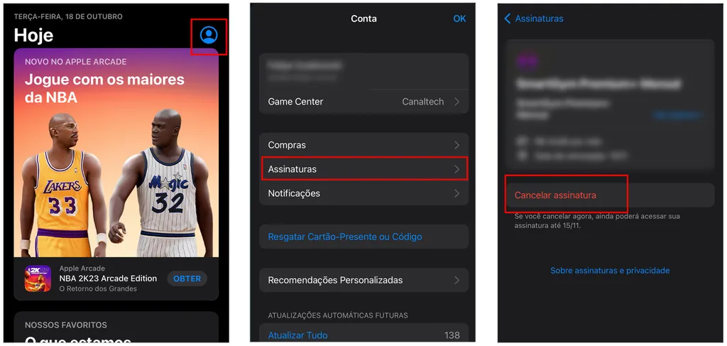 No iPhone, siga as etapas para cancelar a assinatura do Tinder na App Store (Captura de tela: André Magalhães)