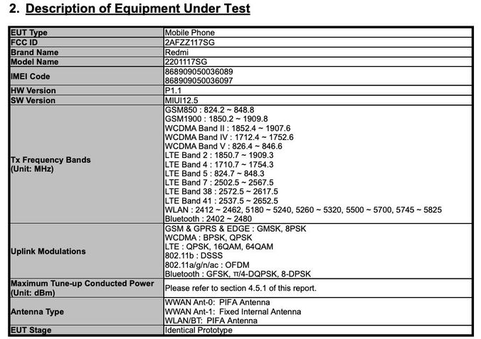 Redmi Note 11 4G no FCC