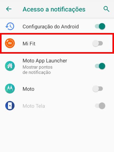 Habilite o app "Mi Fit" na tela "Acesso a notificações" do Android (Captura de tela: Matheus Bigogno)