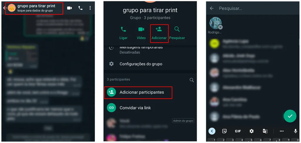 Saiba como adicionar pessoas no grupo do WhatsApp (Captura de tela: André Magalhães)