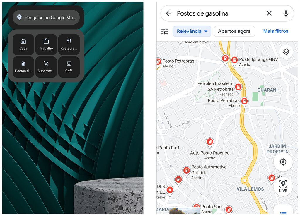 Encontre locais próximos com o widget do Maps (Captura de tela: André Magalhães)