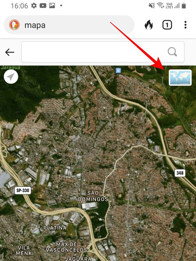 Toque no ícone indicado para ver detalhes do mapa em satélite - Captura de tela: Thiago Furquim (Canaltech)