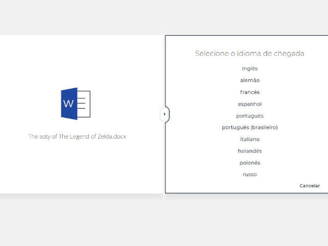 Na aba direita, selecione o idioma para o qual você gostaria de traduzir o documento (Captura de tela: Matheus Bigogno)