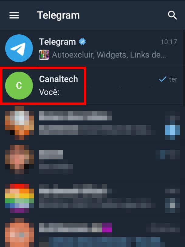 Acesse o app do Telegram e abra uma conversa ou grupo (Captura de tela: Matheus Bigogno)