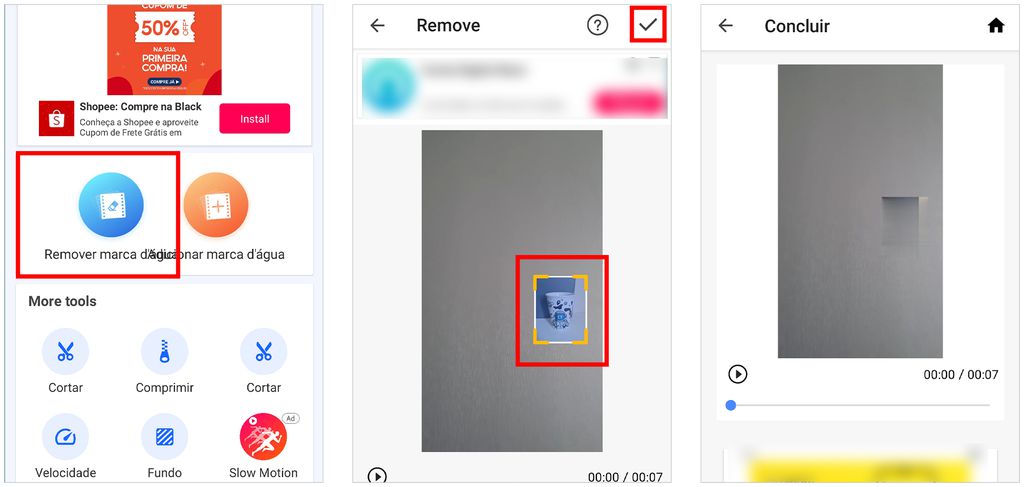 Siga os passos para remover a marca d'água pelo app (Captura de tela: André Magalhães)