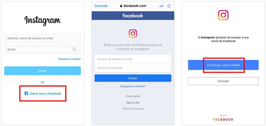 Como entrar no Facebook pelo Instagram com a Central de Contas Meta