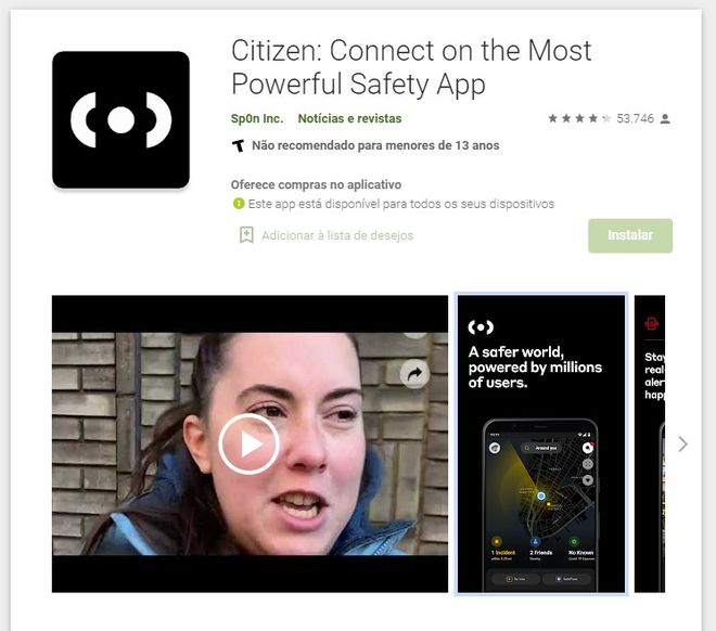 Citizen promete dinheiro para quem filmar tragédias (Imagem: Reprodução/Play Store)
