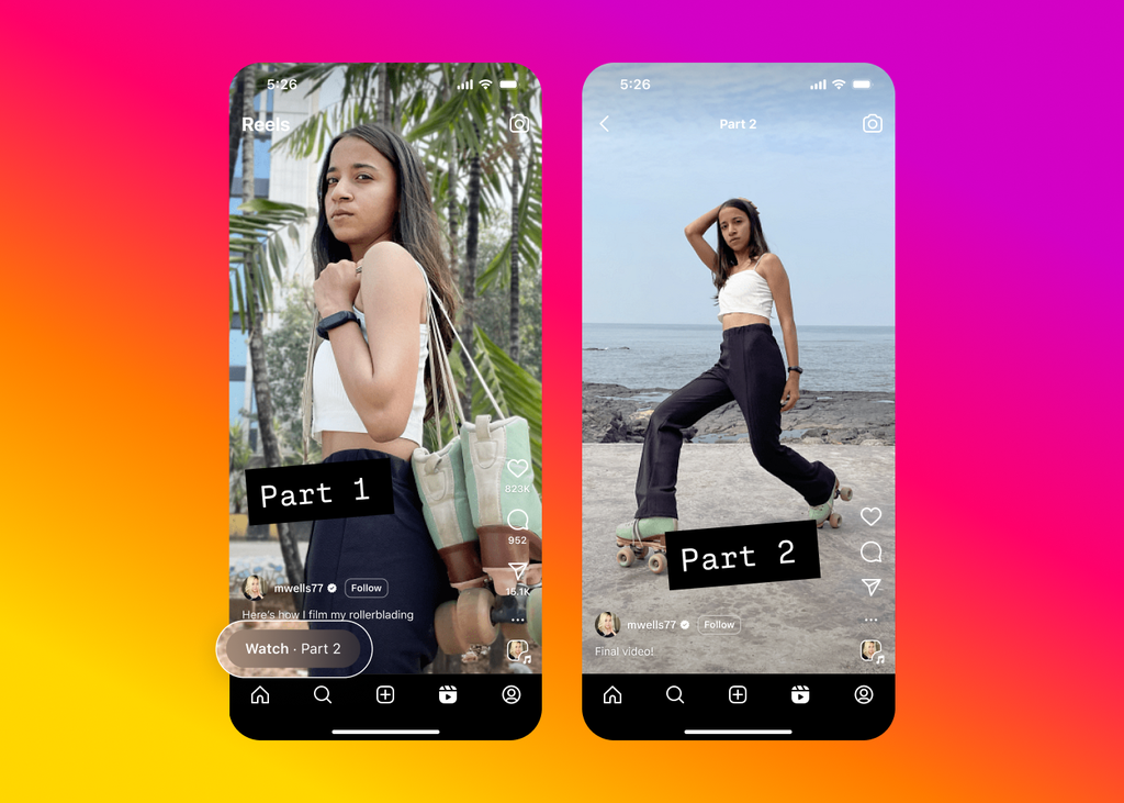 Vídeos linkados do Instagram mostram um botão para levar a Reels relacionados (Imagem: Divulgação/Meta)