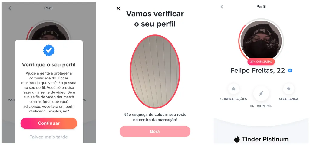 Verificar seu perfil no Tinder é um processo que pode ser feito em poucos minutos (Captura de tela: Canaltech/Felipe Freitas)